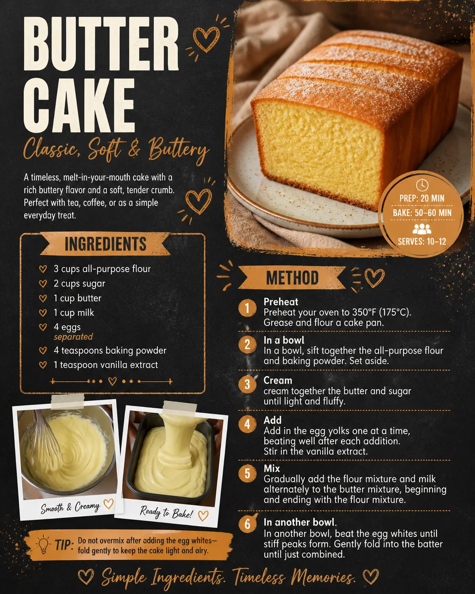 Delicious homemade butter cake slice on a plate