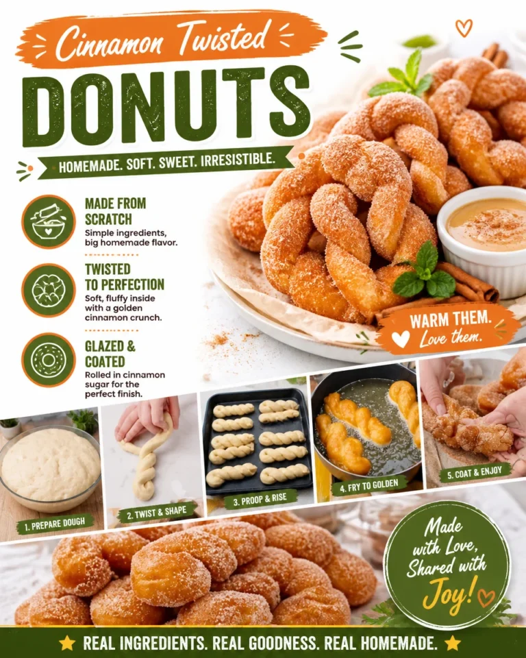 Freshly baked Cinnamon Twisted Donuts topped with cinnamon sugar