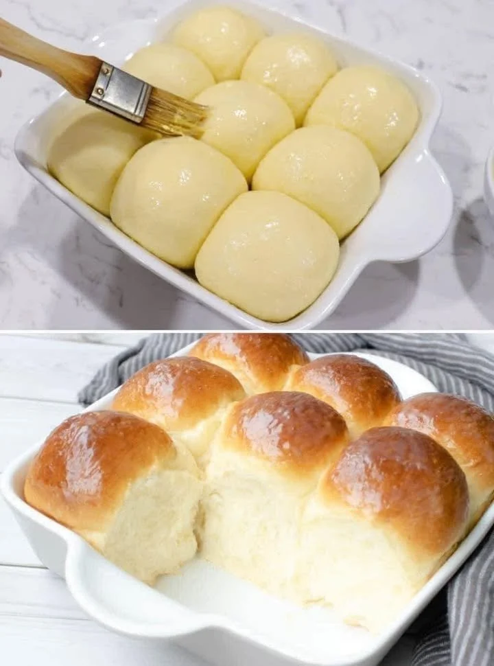 Fluffy condensed milk dinner rolls fresh out of the oven