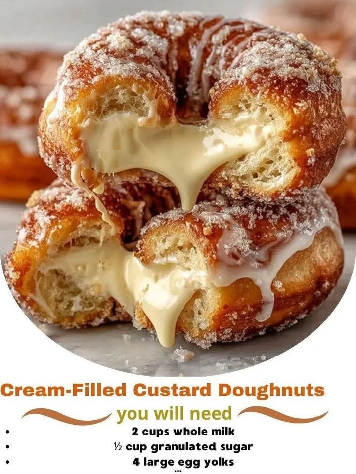 Cream-filled custard doughnuts resembling Boston cream style dessert