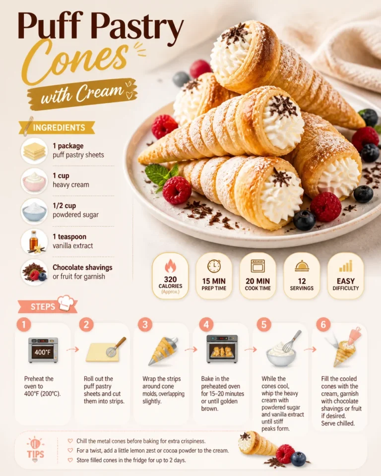 Delicious cream-filled puff pastry cones on a plate.