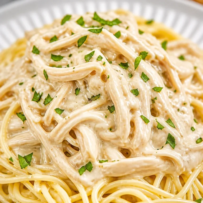 Crockpot angel chicken with creamy sauce served over angel hair pasta.