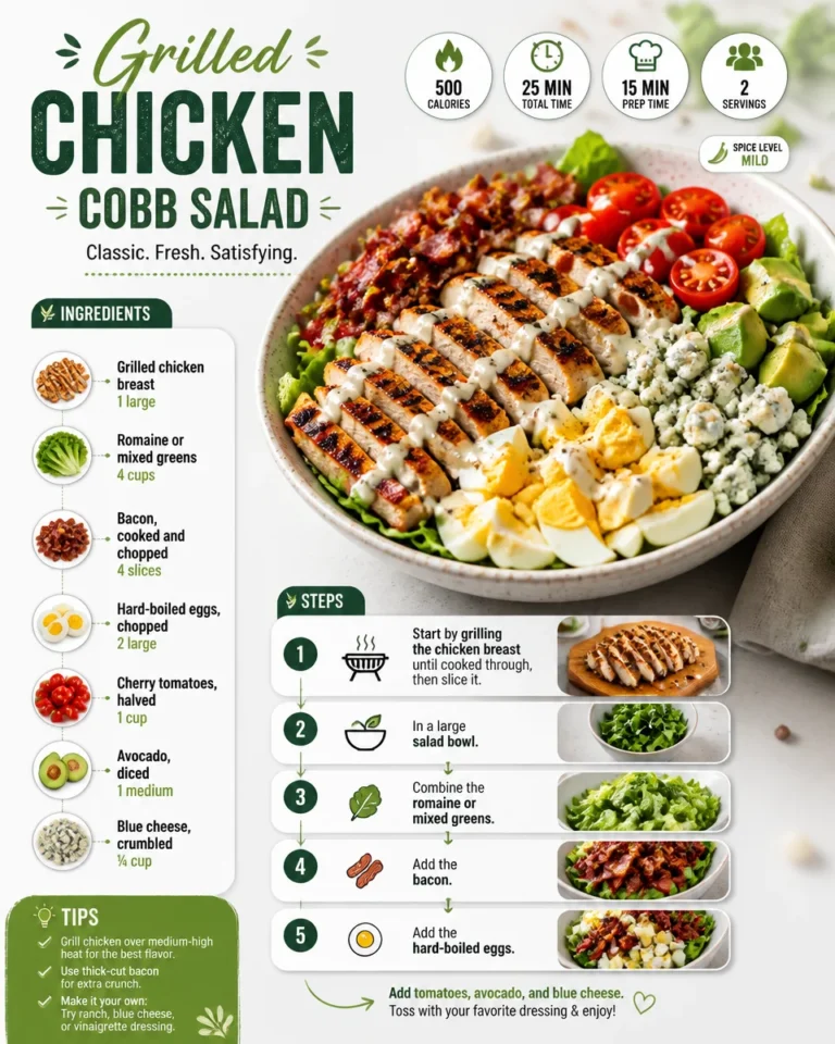 Grilled Chicken Cobb Salad with fresh greens, avocado, and eggs