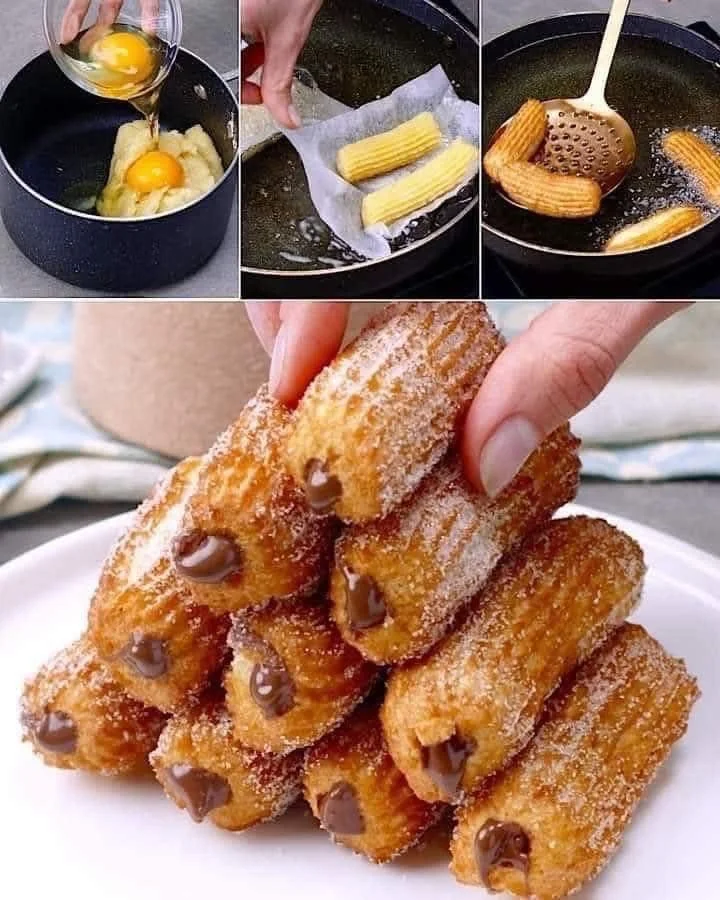 Delicious hazelnut churros filled with creamy hazelnut filling