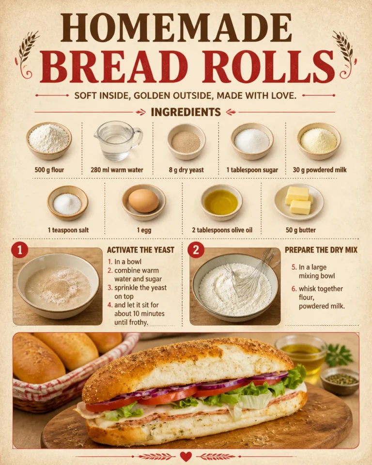 Freshly baked homemade bread rolls on a wooden surface
