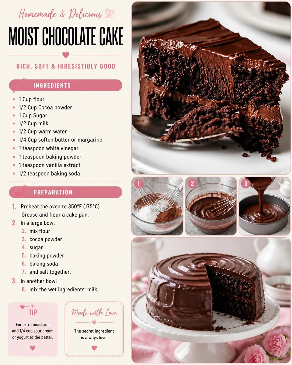 Delicious moist chocolate cake topped with chocolate frosting and sprinkles.