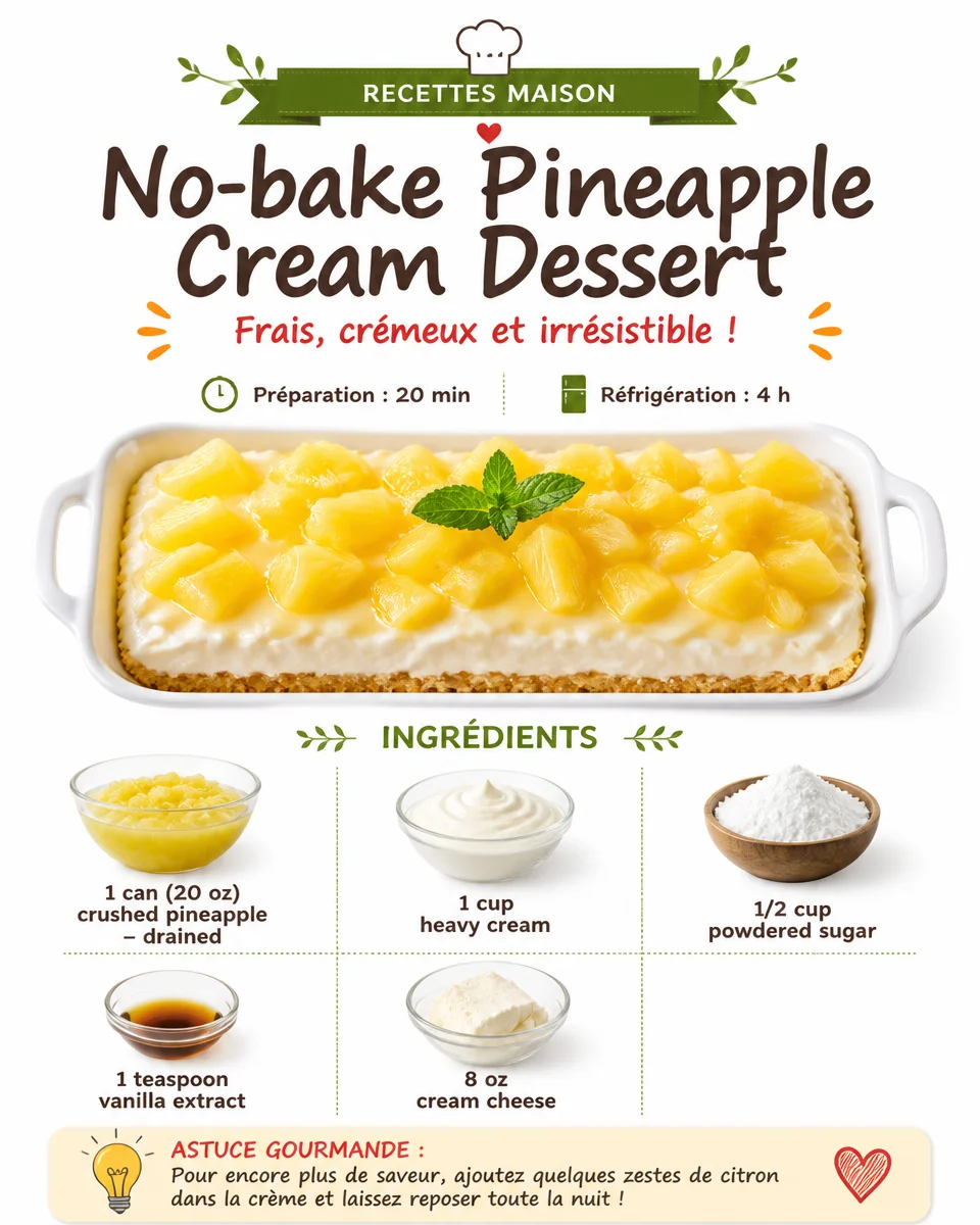 No-bake pineapple cream dessert ready to serve in a bowl.