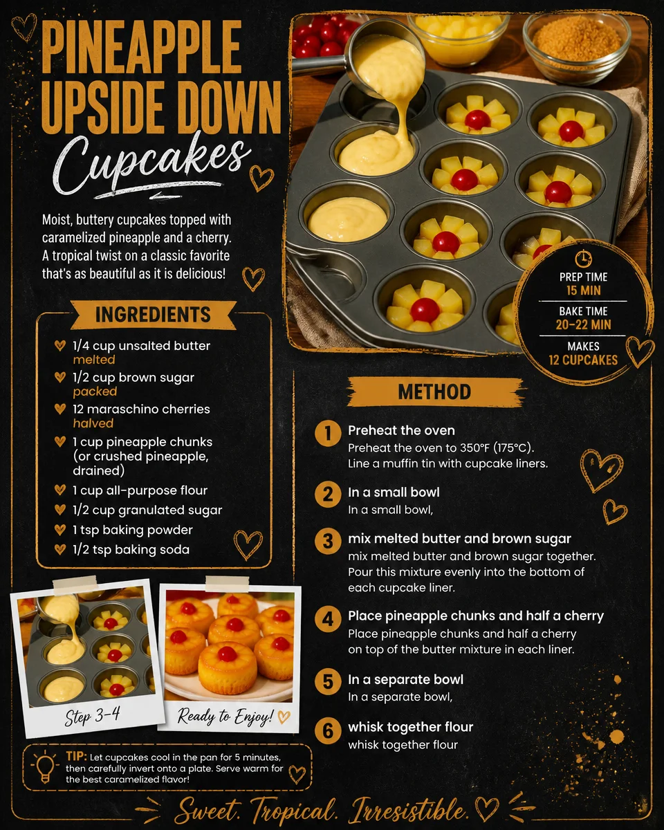 Pineapple Upside-Down Cupcakes with cherries on top