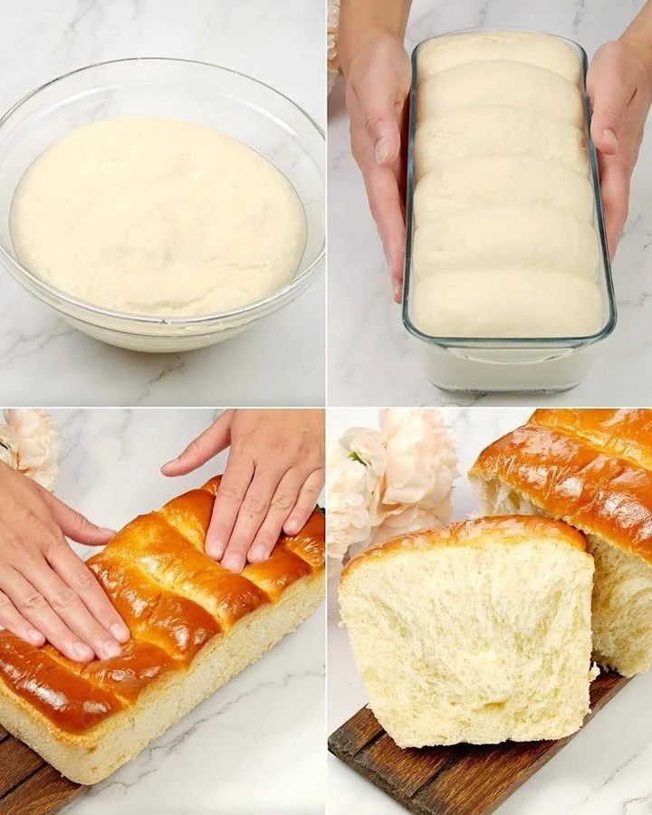Freshly baked Soft Loaf bread on a wooden table