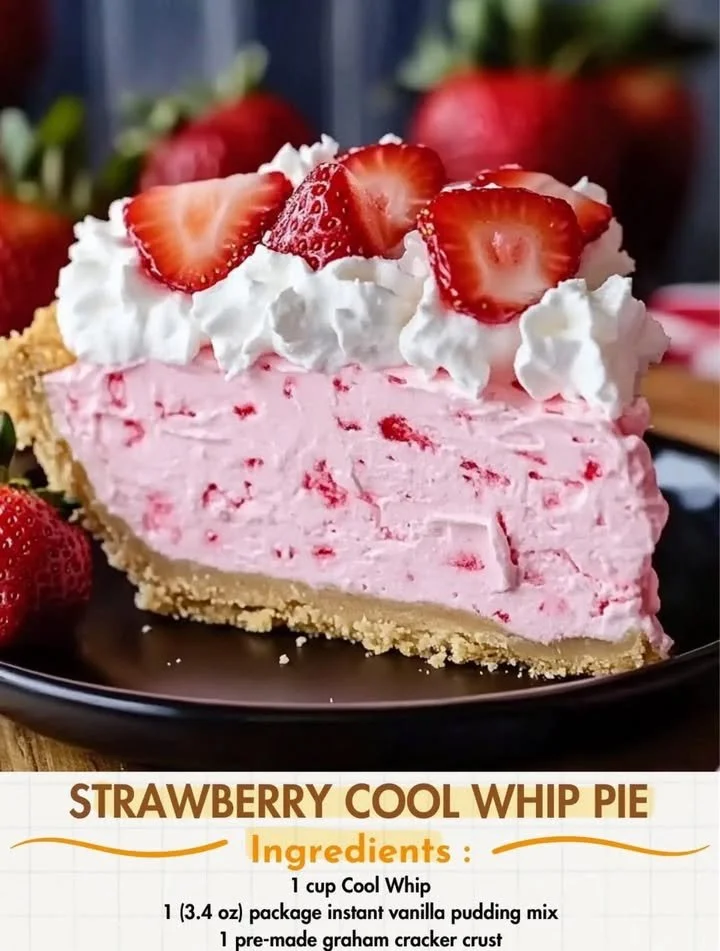 Delicious Strawberry Cool Whip Pie with fresh strawberries and whipped cream